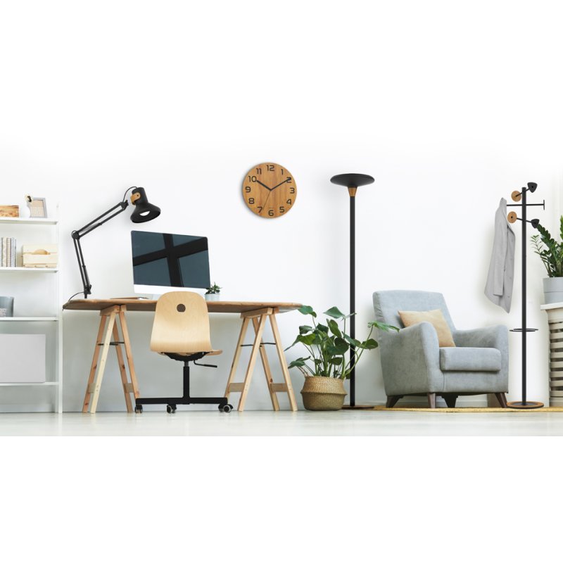 UNiLUX wandklok PALMA Bamboo, zwart-bamboe, 30 cm, quartz